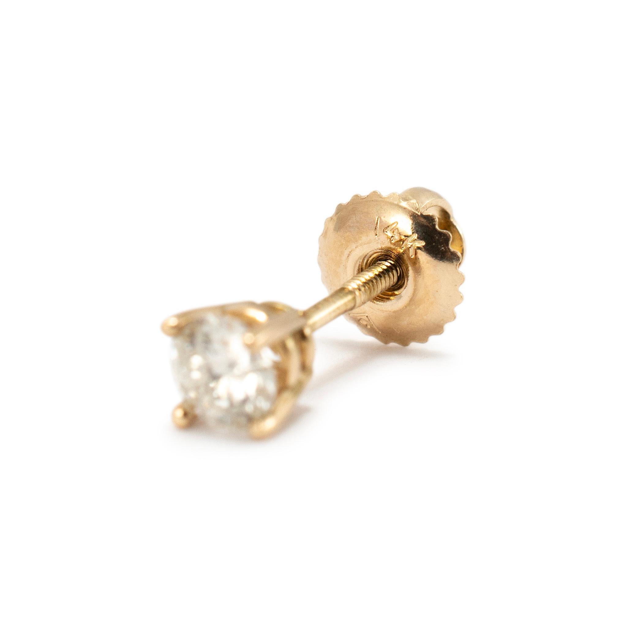 Women's 14K Yellow Gold 4 Prong Screw Backs Diamond Stud Earrings For Sale