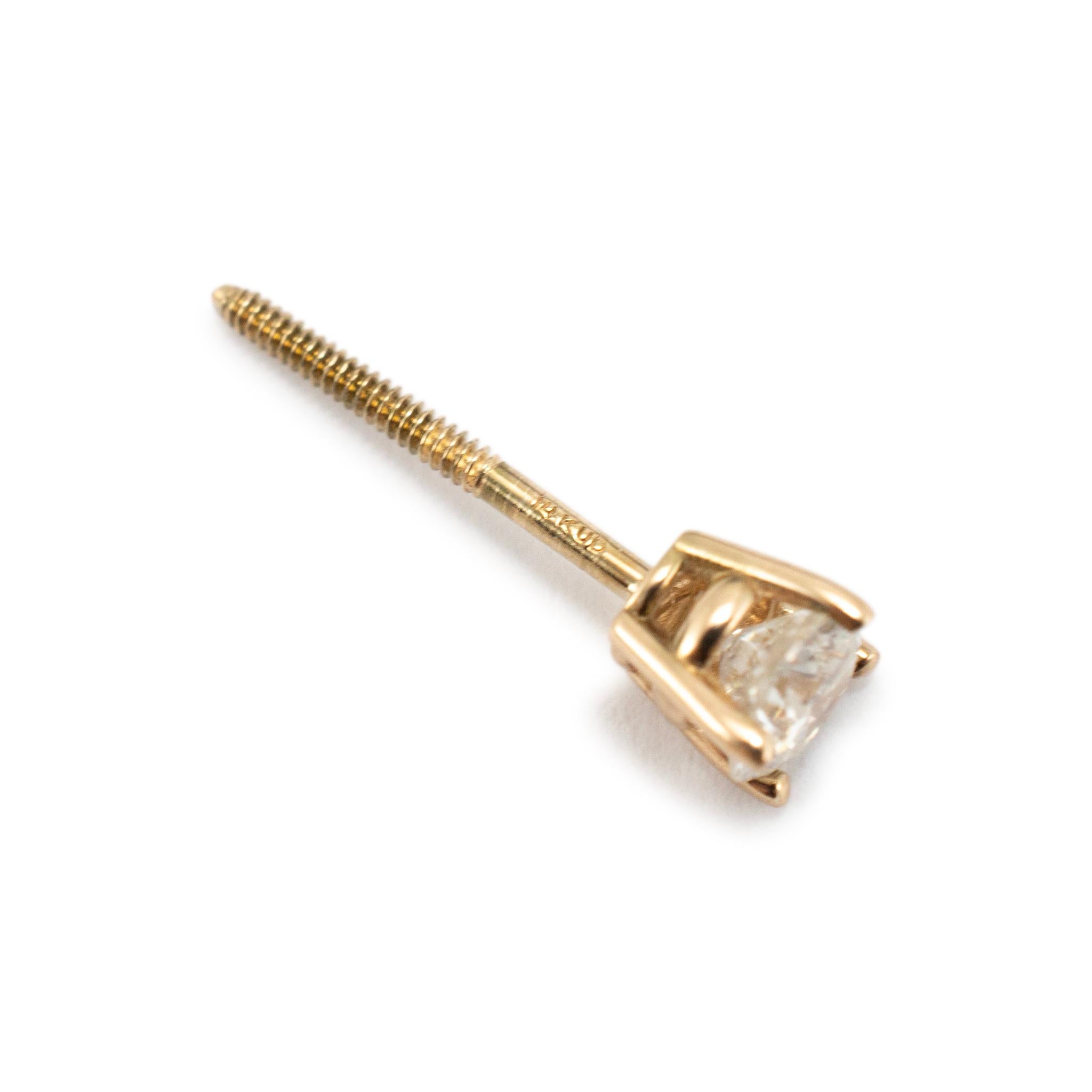 14K Yellow Gold 4 Prong Screw Backs Diamond Stud Earrings For Sale 1