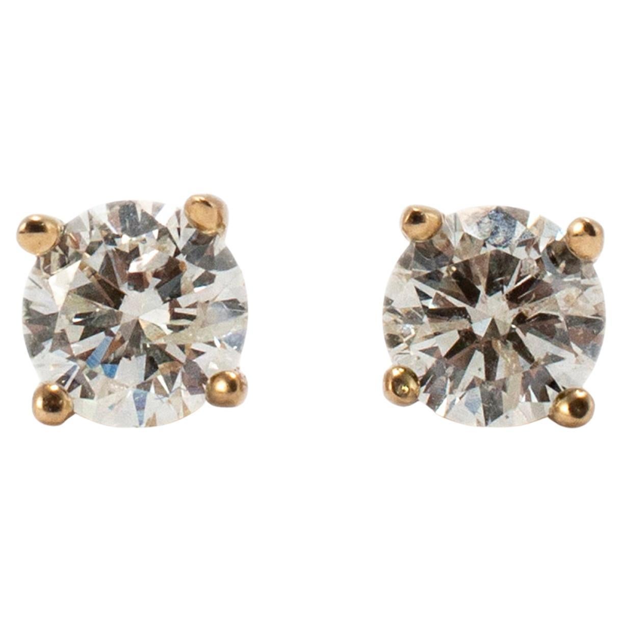 14K Yellow Gold 4 Prong Screw Backs Diamond Stud Earrings