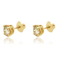 14K Yellow Gold 4-Prong Set Round Brilliant Cut Diamond Stud Earrings