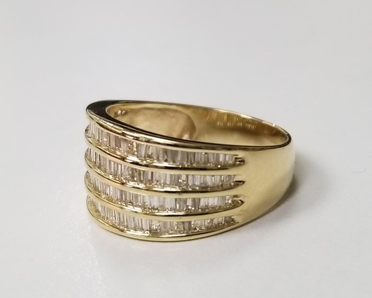 14 Karat Yellow Gold 4-Row Baguette Cut Channel Ring at 1stDibs ...