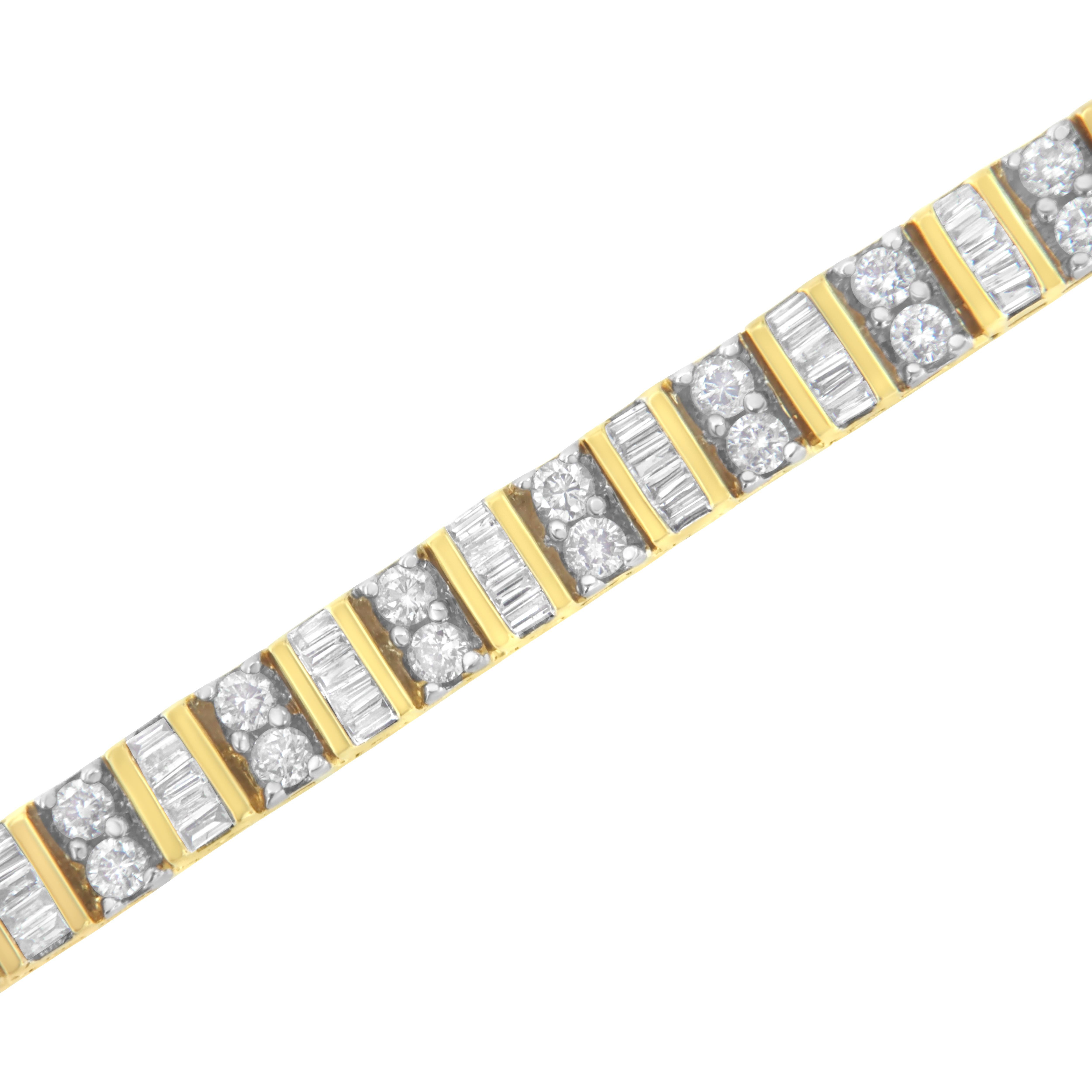 Contemporary 14K Yellow Gold 4.0 Carat Baguette & Round-Cut Diamond Tennis Bracelet