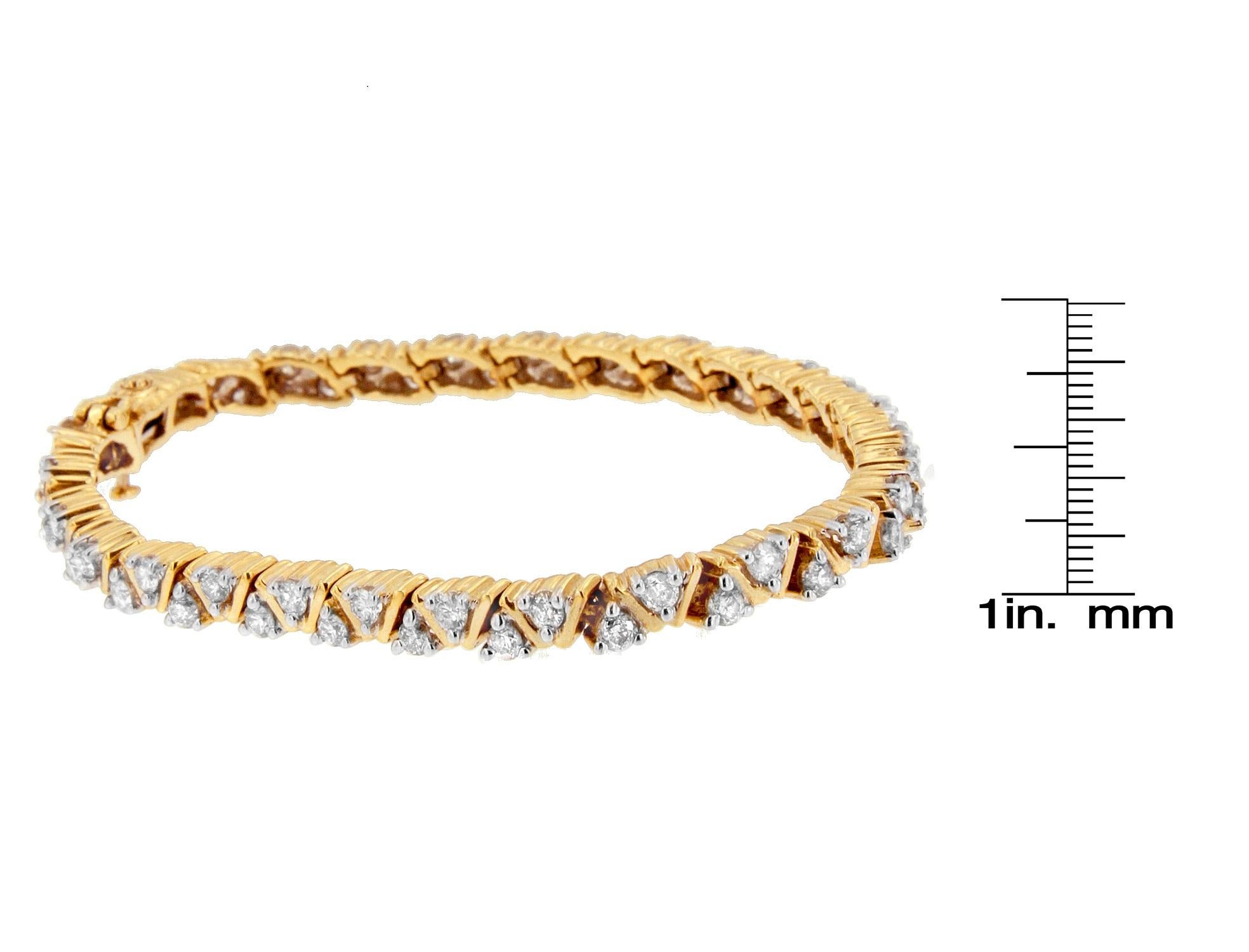 Brilliant Cut 14K Yellow Gold 4.0 Carat Round-Cut Diamond Bracelet For Sale