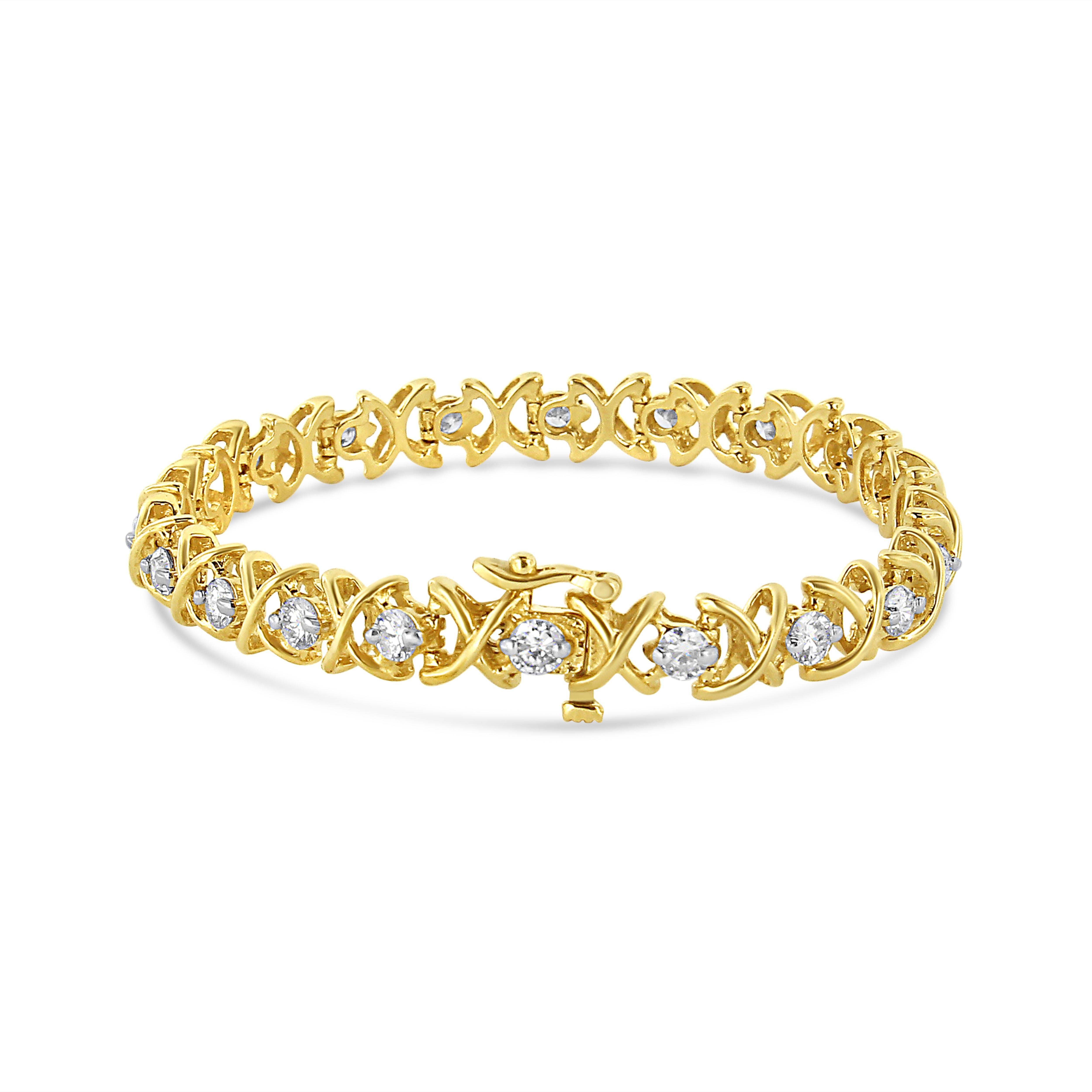 Adorn yourself with this unique 14k yellow gold link bracelet. Boasting an impressive 4 cttw, this bracelet is glamour embodied. Gold 