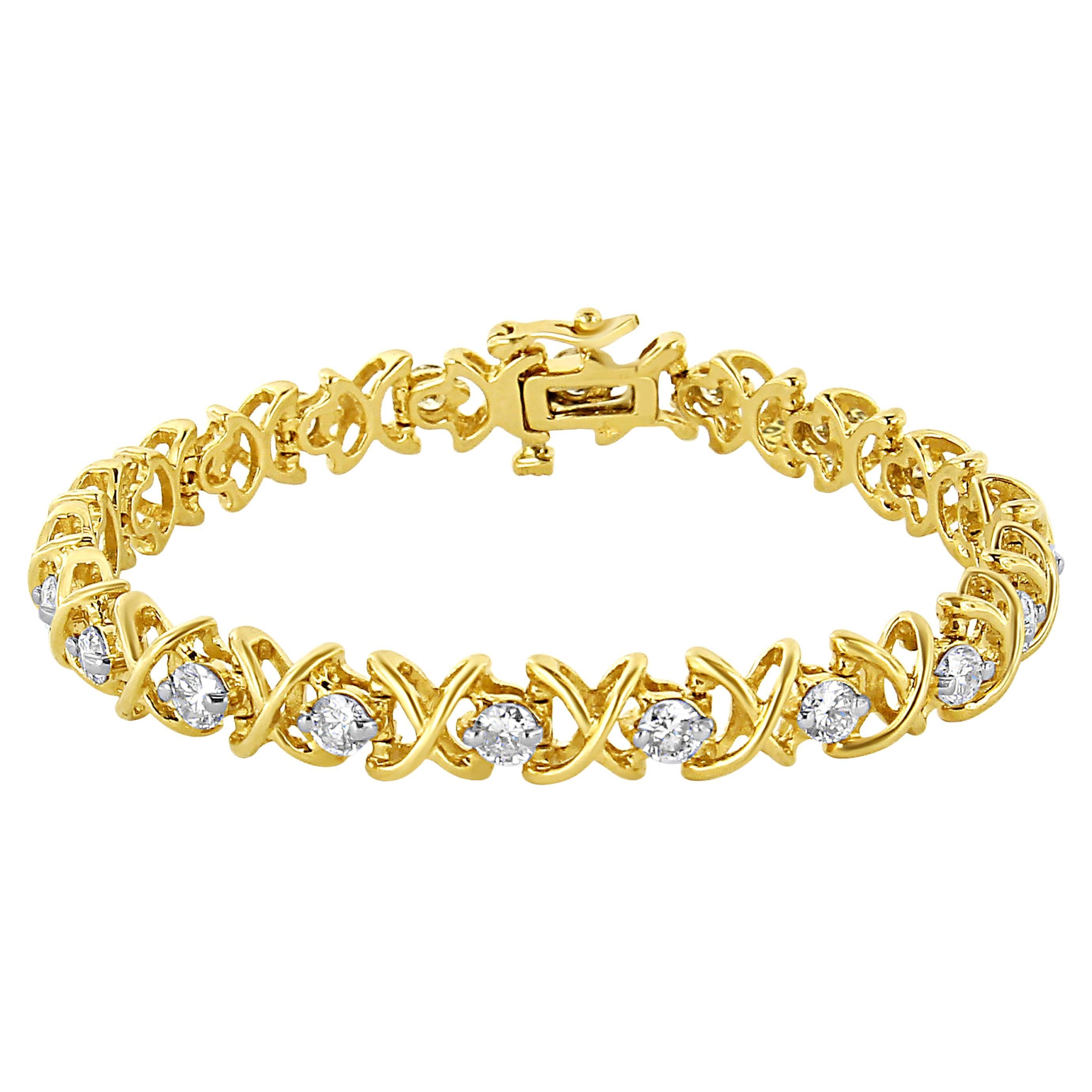 14K Yellow Gold 4.0 Carat "X"-Link Round-Cut Diamond Bracelet