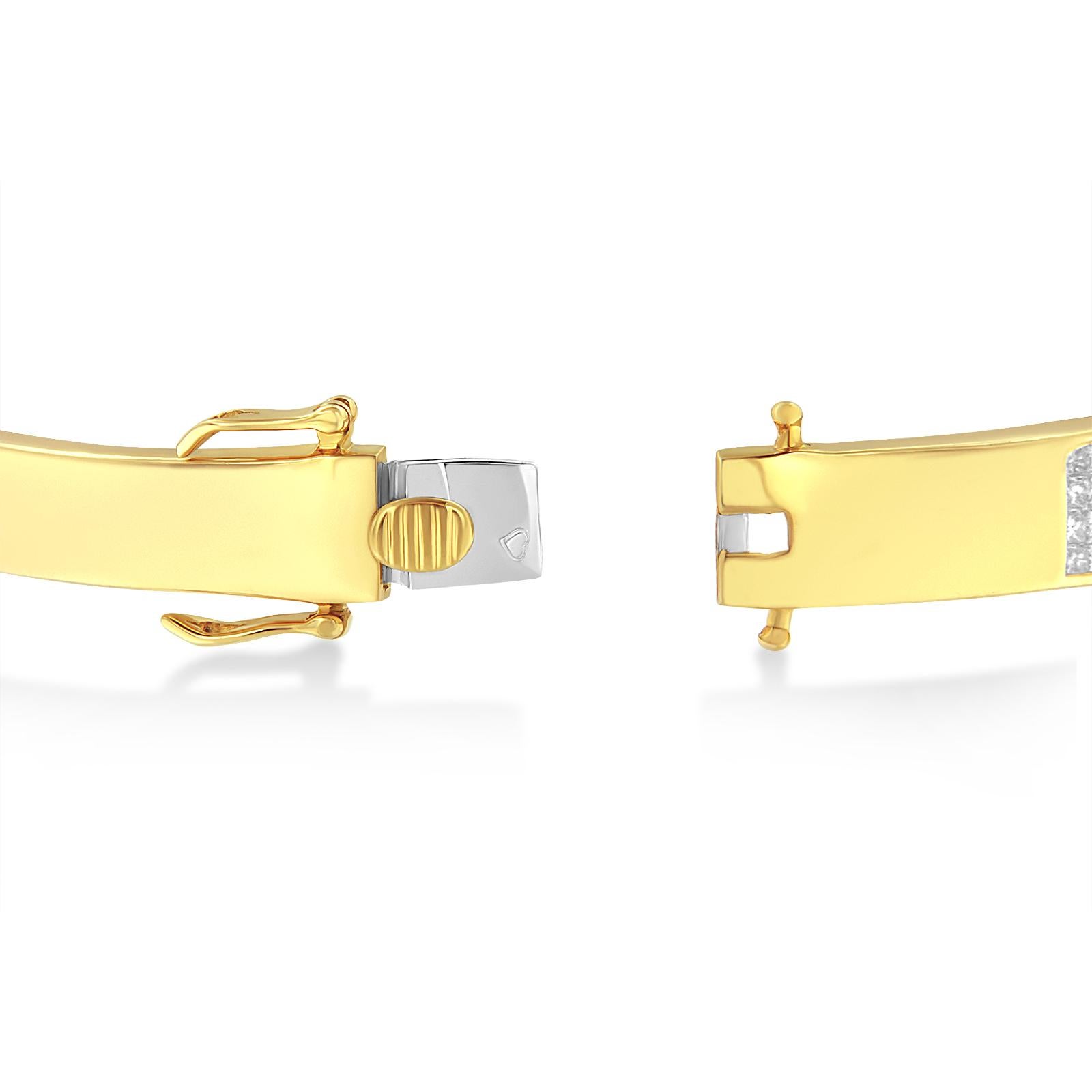 Women's 14K Yellow Gold 4.00 Carat Invisible-Set Princess Cut Diamond ID Bangle Bracelet