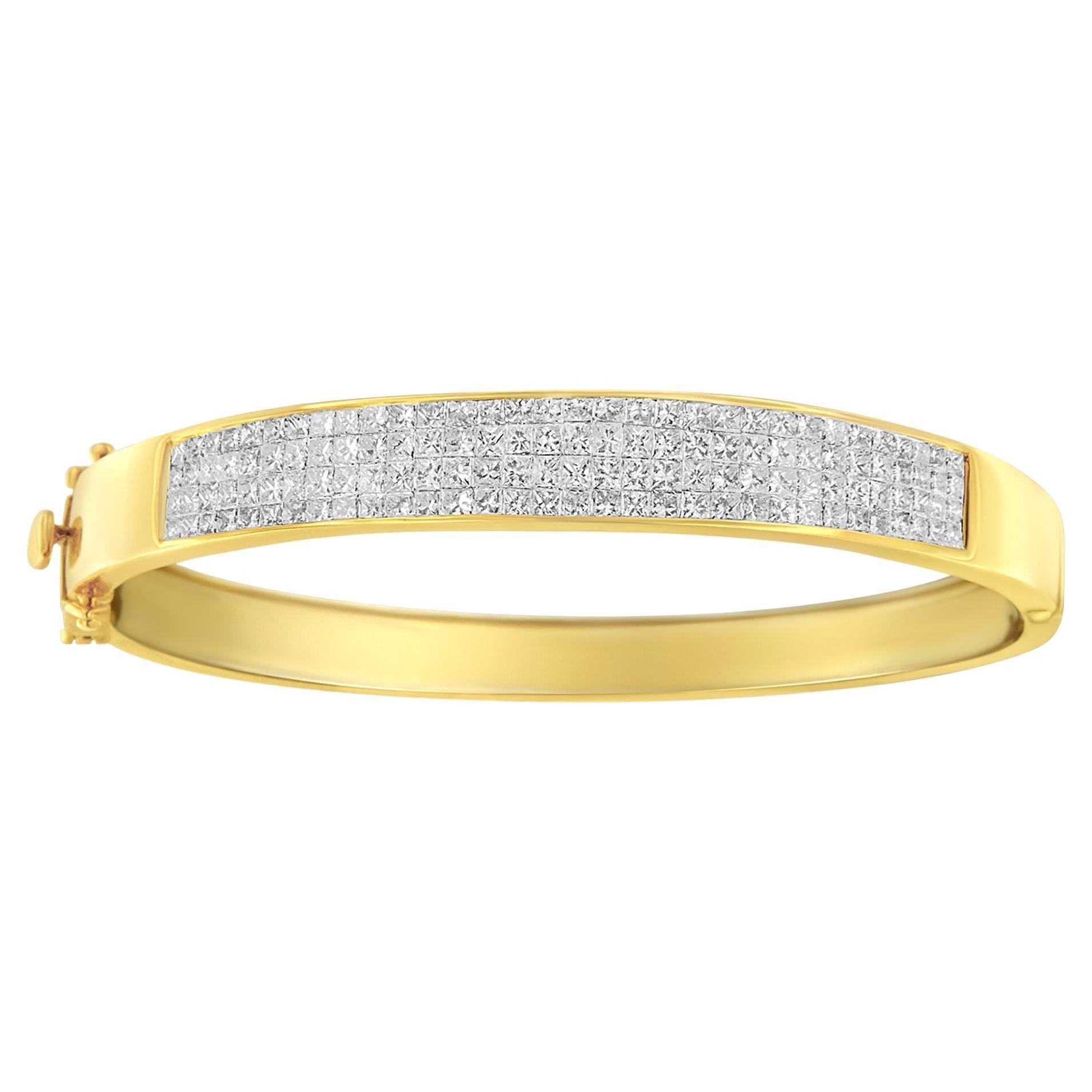 14K Yellow Gold 4.00 Carat Invisible-Set Princess Cut Diamond ID Bangle Bracelet
