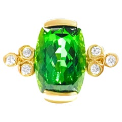 14K Yellow Gold 4.00 CT Green Tourmaline and Diamond Cocktail Ring