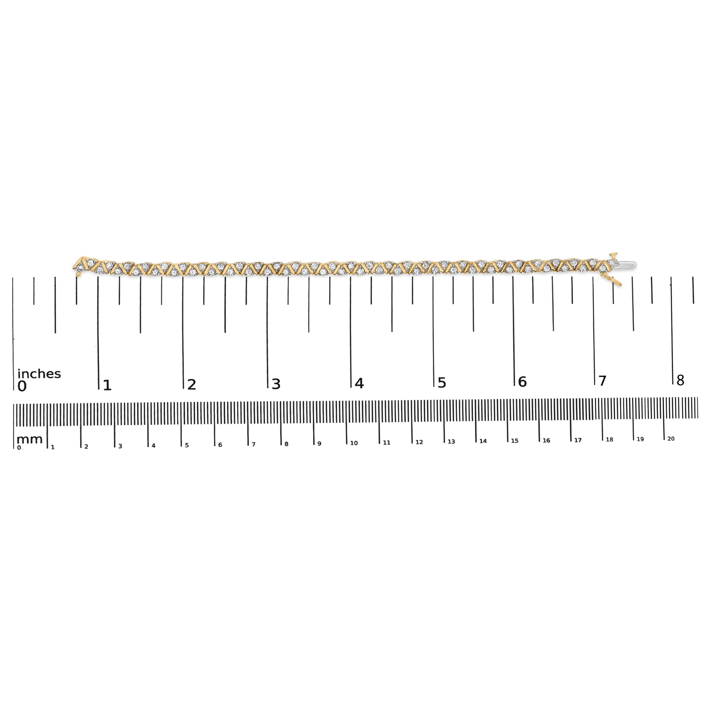 Round Cut 14K Yellow Gold 4.00 Cttw Diamond Triangle Link Tennis Bracelet