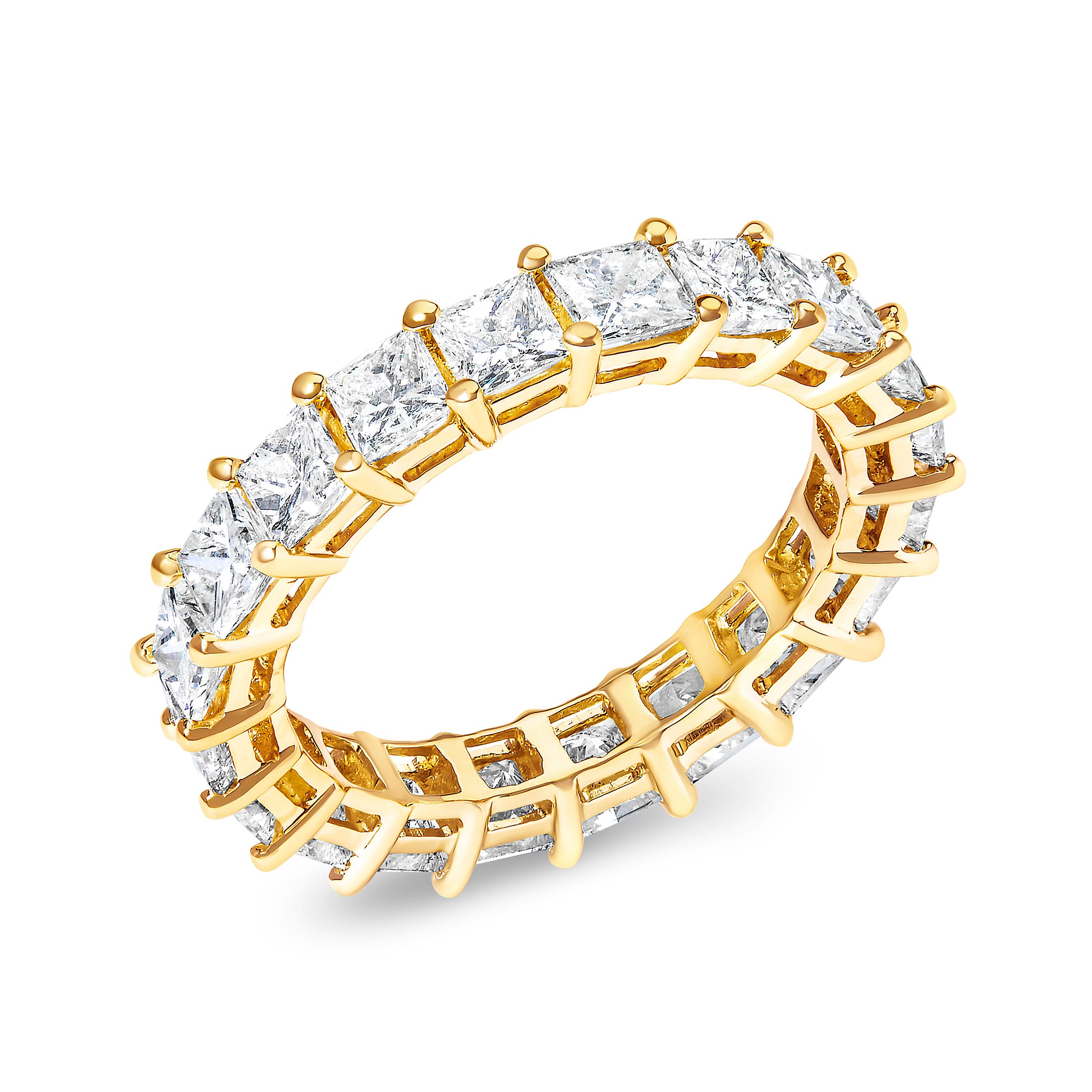 14K Yellow Gold 4.00 Cttw Shared Princess Cut Diamond Eternity Band Ring 2