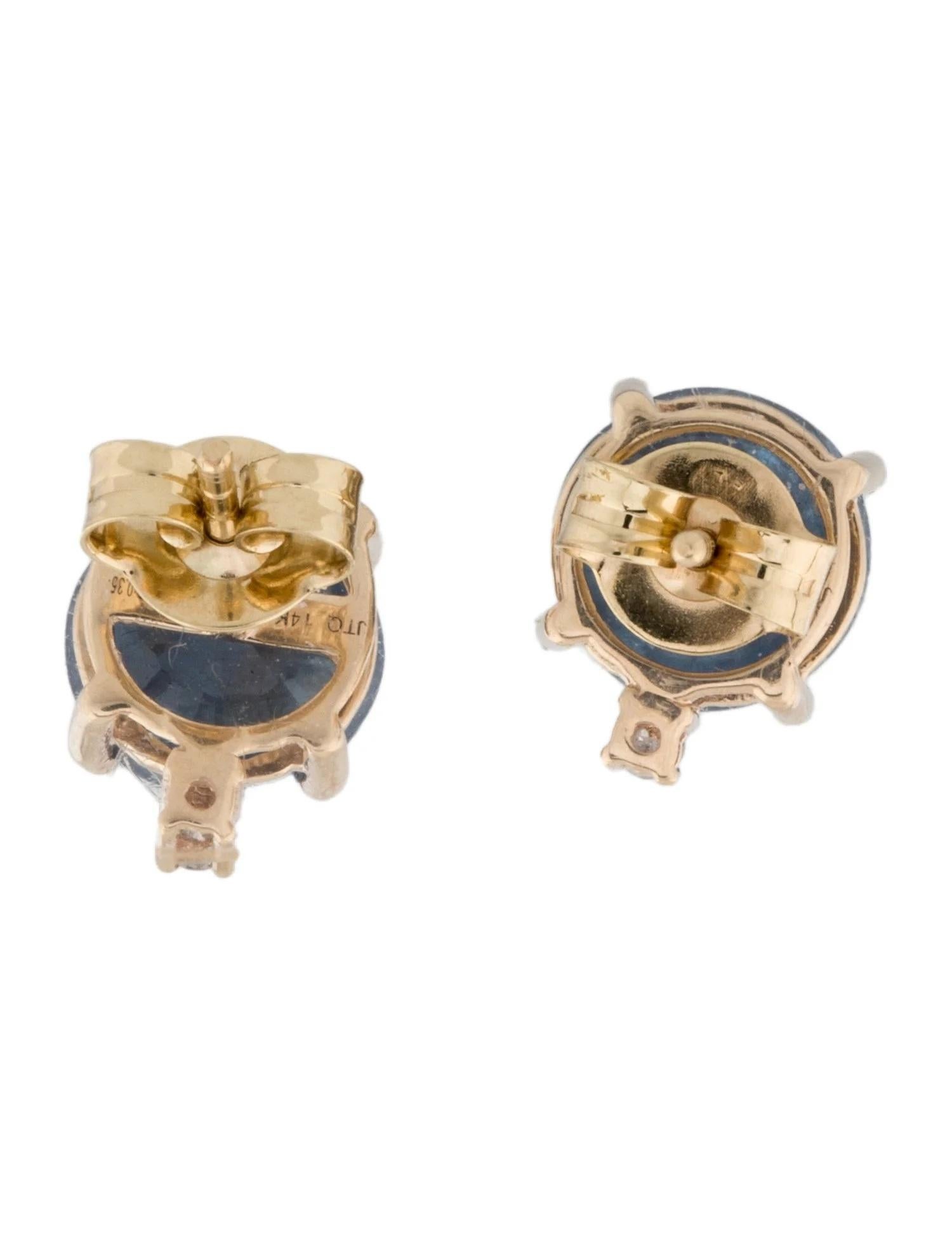 Artist 14K Yellow Gold 4.02ctw Blue Sapphire & Diamond Stud Earrings For Sale