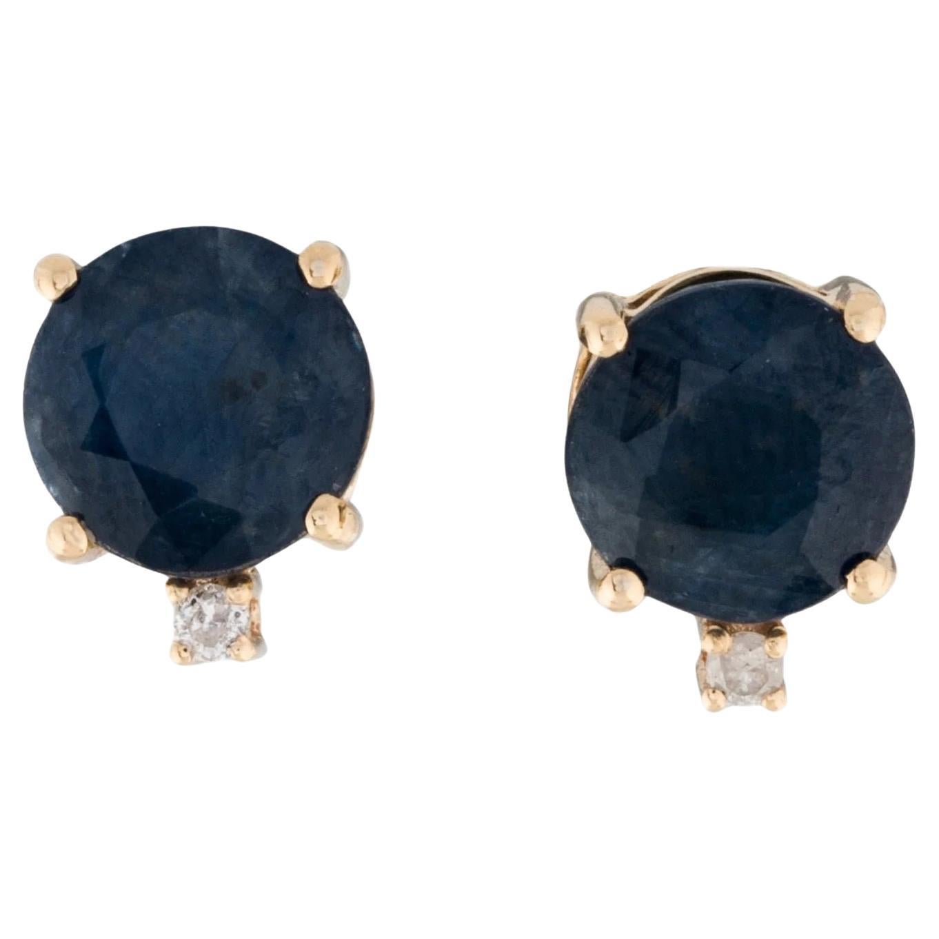 14K Yellow Gold 4.02ctw Blue Sapphire & Diamond Stud Earrings