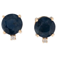 14K Gelbgold 4,02 Karatw Blauer Saphir & Diamant-Ohrstecker