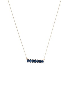 Collana con ciondolo a barretta in oro giallo 14K con zaffiro ovale da 4,02ctw, zaffiro brillante