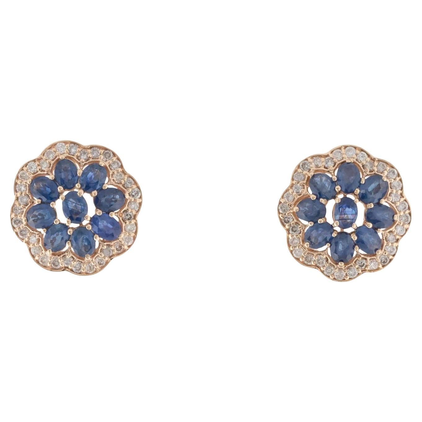 14K Yellow Gold 4.07ctw Sapphire & 0.64ctw Diamond Stud Earrings