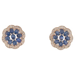 14K Yellow Gold 4.07ctw Sapphire & 0.64ctw Diamond Stud Earrings