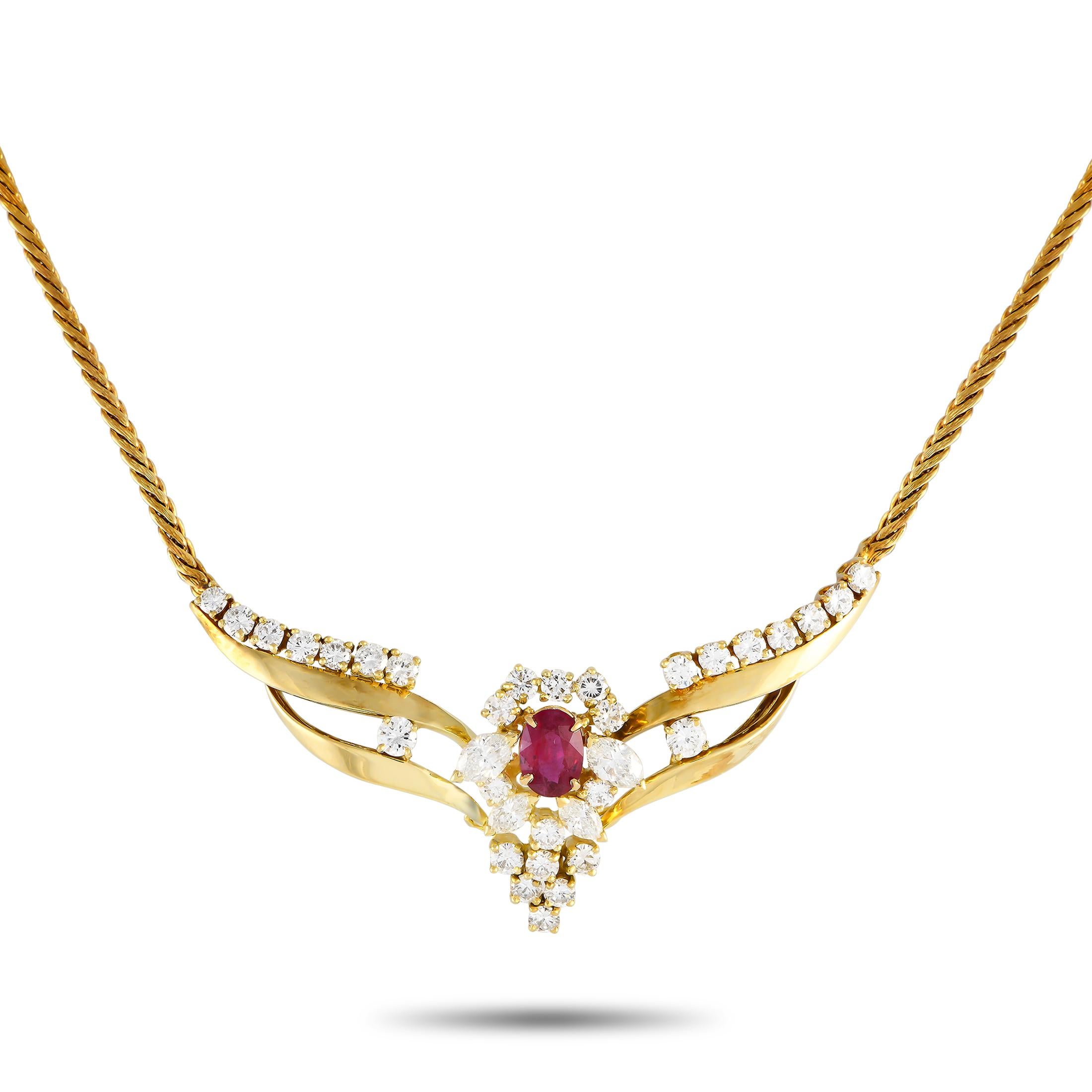 14K Yellow Gold 4.0ct Diamond and Burma Heated Ruby Necklace MF31-012324 In Excellent Condition For Sale In Southampton, PA