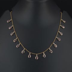 14K Gelbgold 4,10 Karat Birne Pink Saphir & Diamant Lünette Fransen Halskette