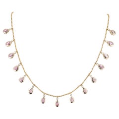 14K Gelbgold 4,10 Karat Birne Pink Saphir & Diamant Lünette Fransen Halskette