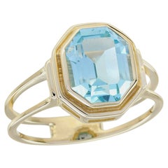 14K Yellow Gold 4.10ct Blue Topaz Vintage Style Split Shank Ring