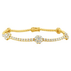 14k Yellow Gold 4.10ctw Round Diamond and 0.75ctw Diamond Flower Tennis Bracelet
