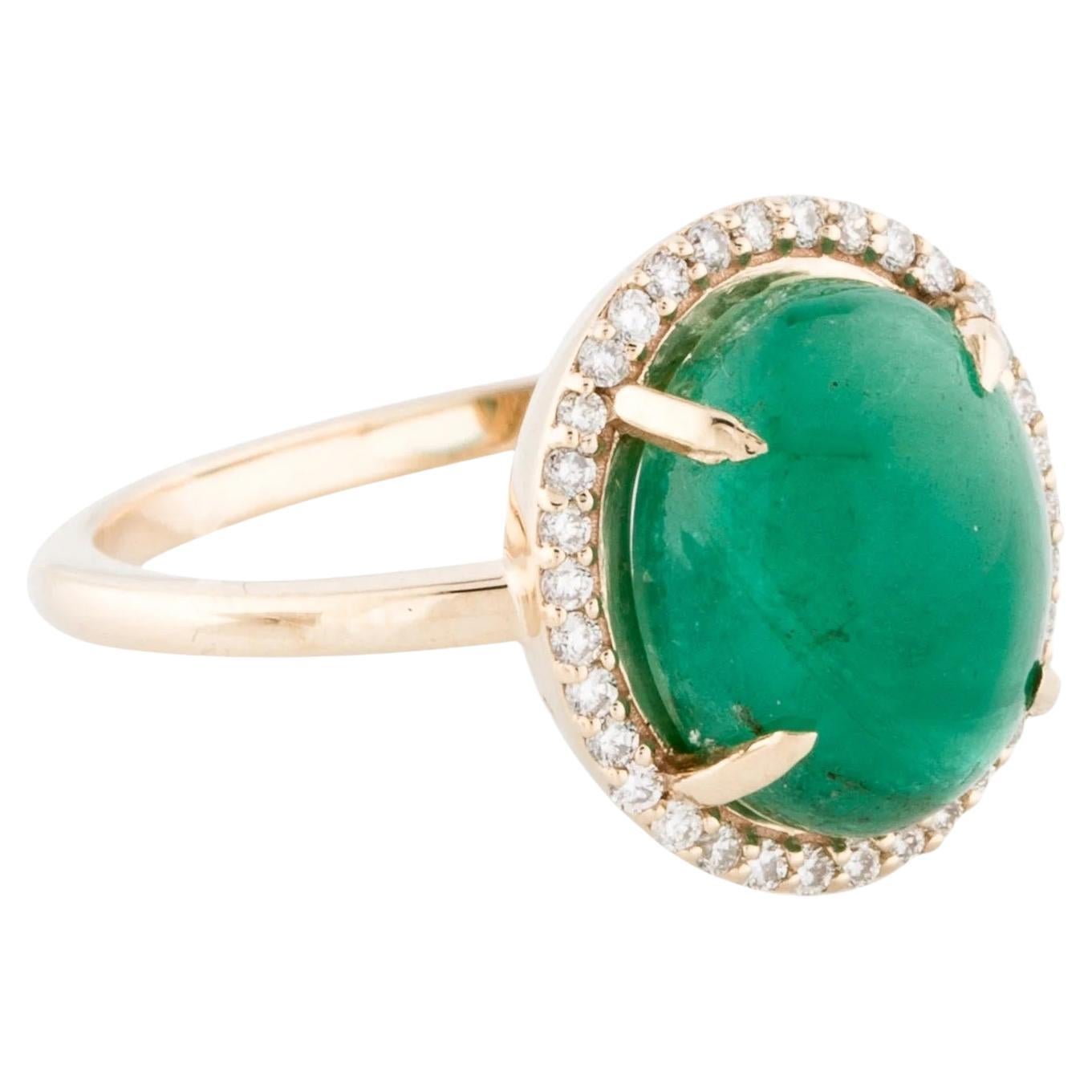 14K Yellow Gold 4.12ct Emerald & Diamond Cocktail Ring Size 7
