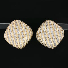 14k Yellow Gold 4.14ct Channel Set Diamond Covered Cushion Shape Button Earrings