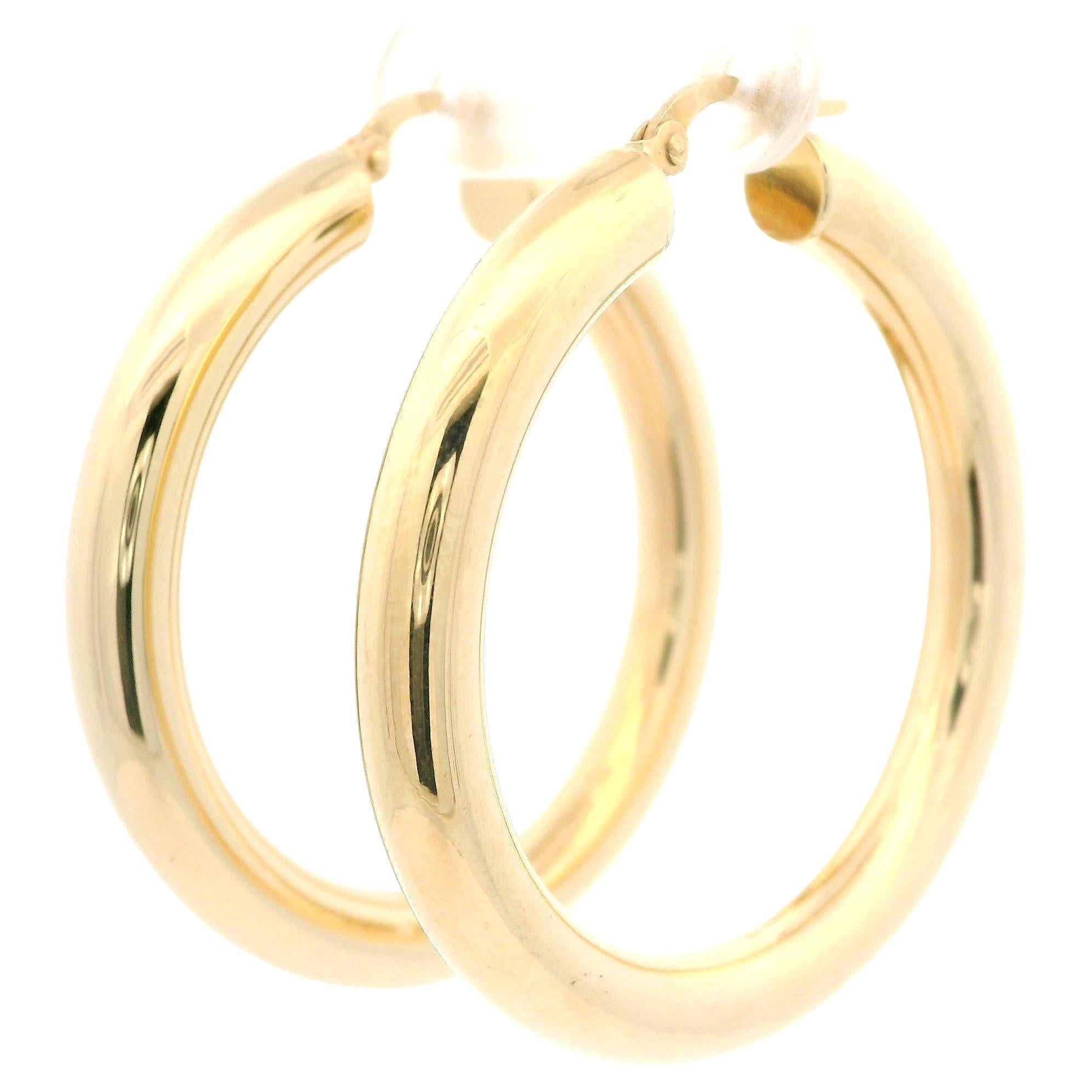 14k Yellow Gold 41mm Polished Finish Classic Large Tube Hoop Snap Earrings