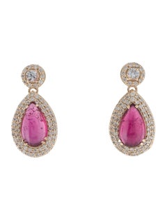 14K Yellow Gold 4.23ctw Pink Tourmaline, 0.24ctw Sapphire & 0.83ctw Diamond Drop
