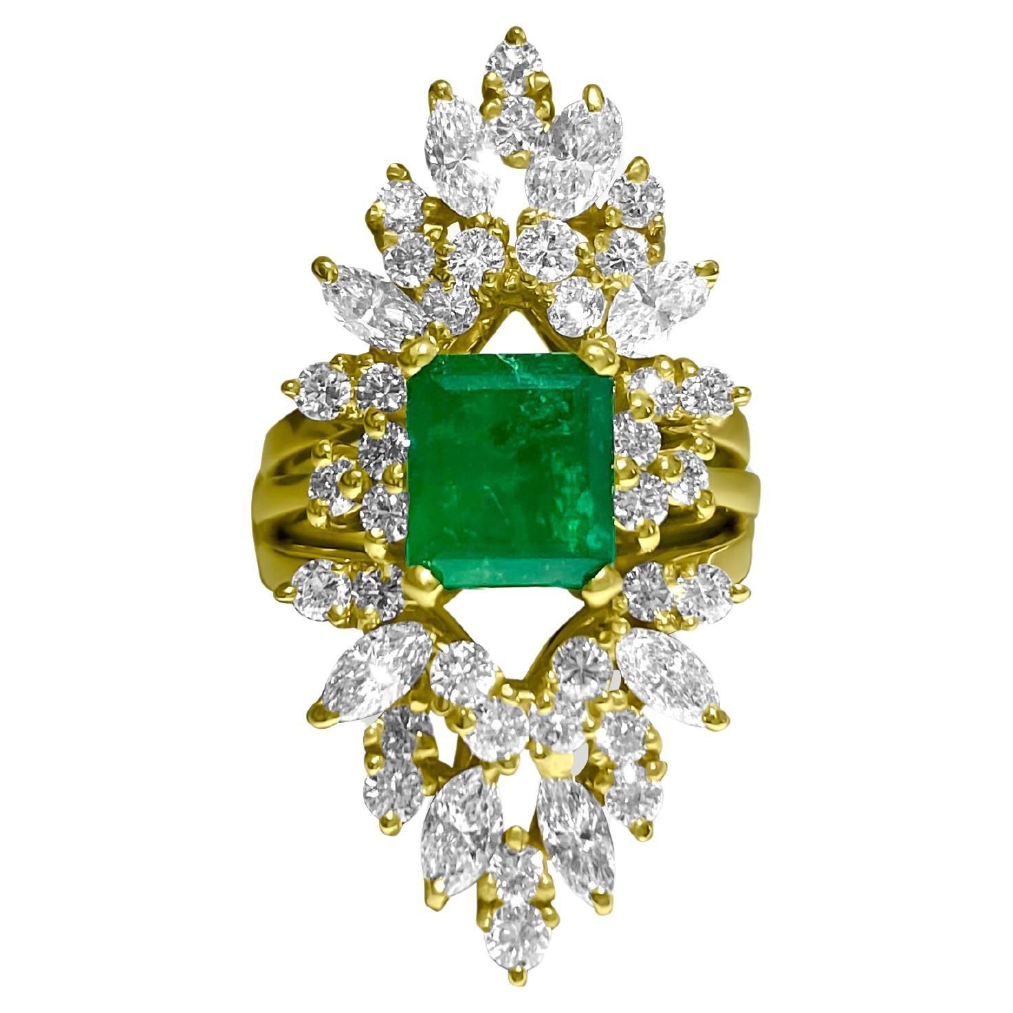 14K Yellow Gold, 4.25 CT Diamond & Emerald Insert Ring