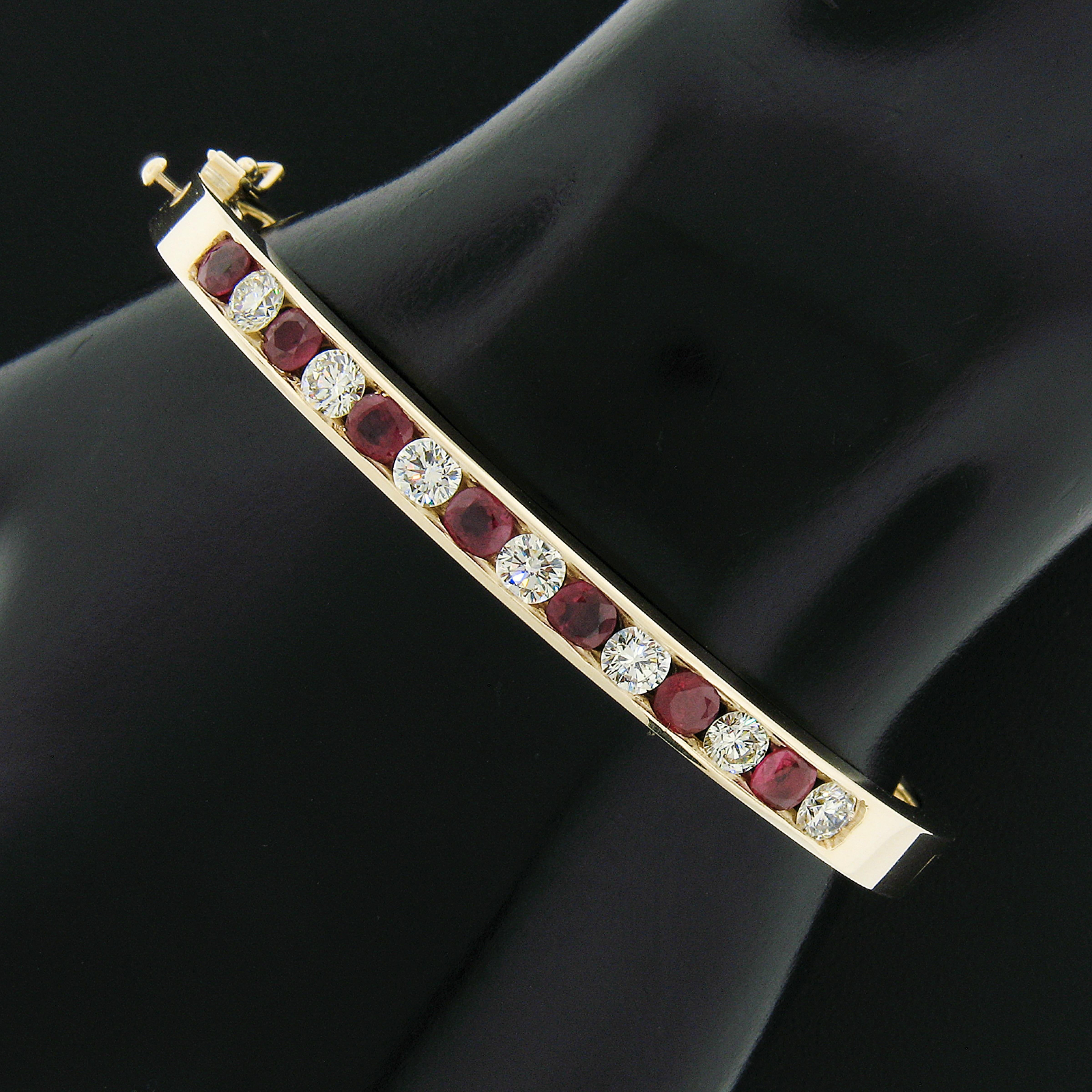 14k Yellow Gold 4.25ct Alternating Ruby & Diamond Channel Hinged Bangle Bracelet 2
