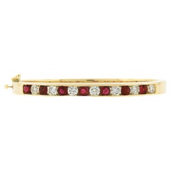 14k Yellow Gold 4.25ct Alternating Ruby & Diamond Channel Hinged Bangle Bracelet