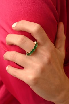 Stackable 14K Solid Yellow Gold 4.26 ct Natural Emerald Eternity Band Ring