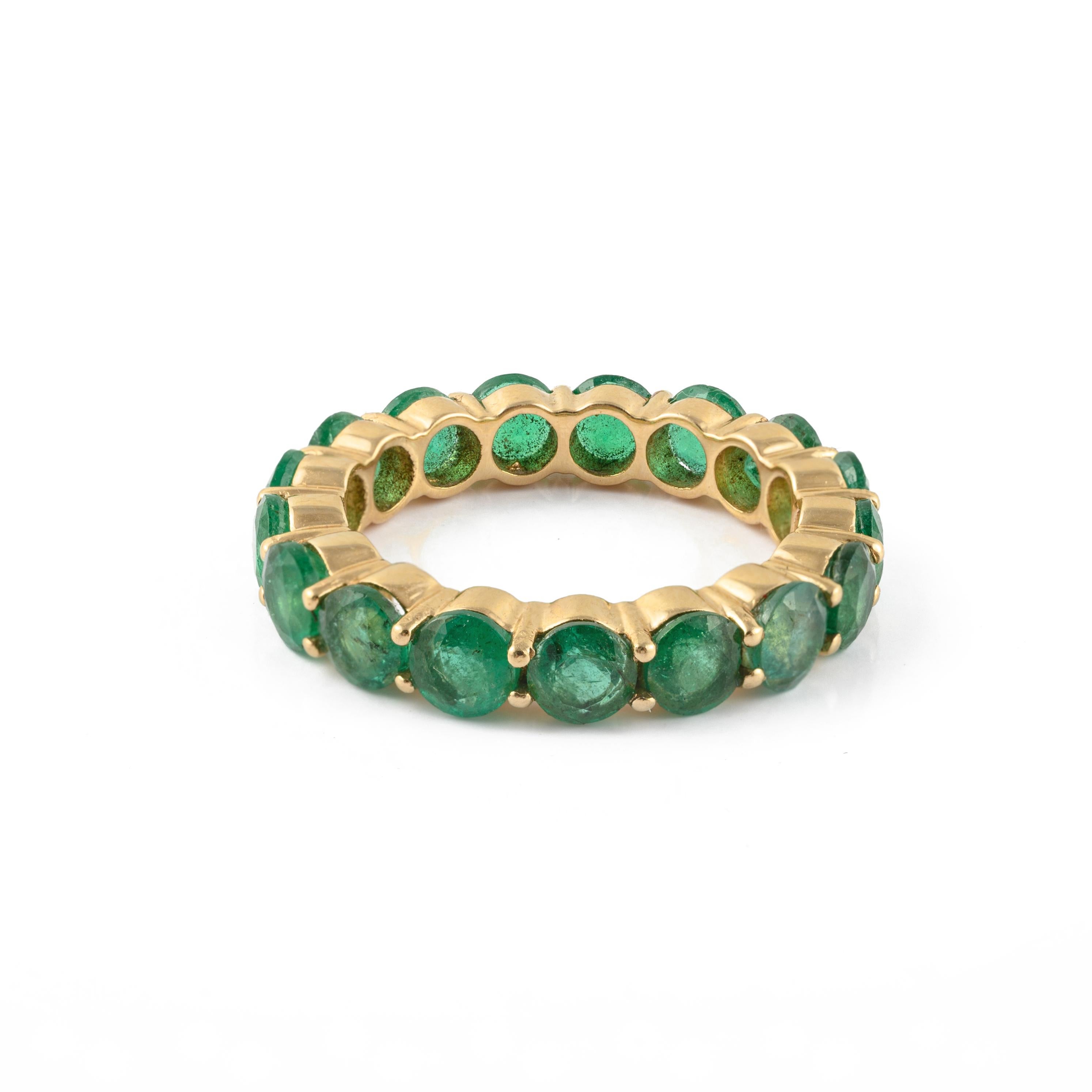 For Sale:  Stackable 14K Solid Yellow Gold 4.26 ct Natural Emerald Eternity Band Ring 3