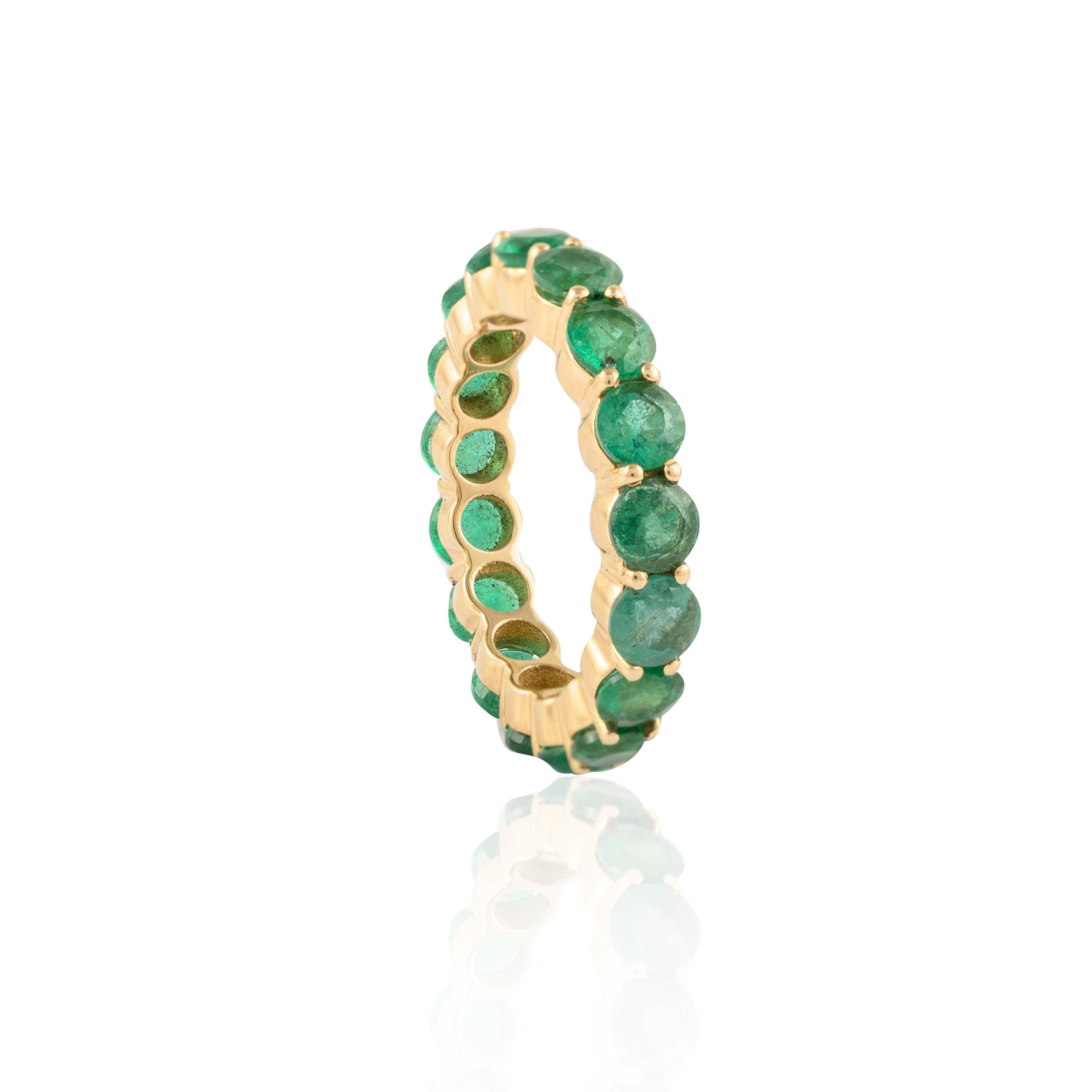 For Sale:  Stackable 14K Solid Yellow Gold 4.26 ct Natural Emerald Eternity Band Ring 6