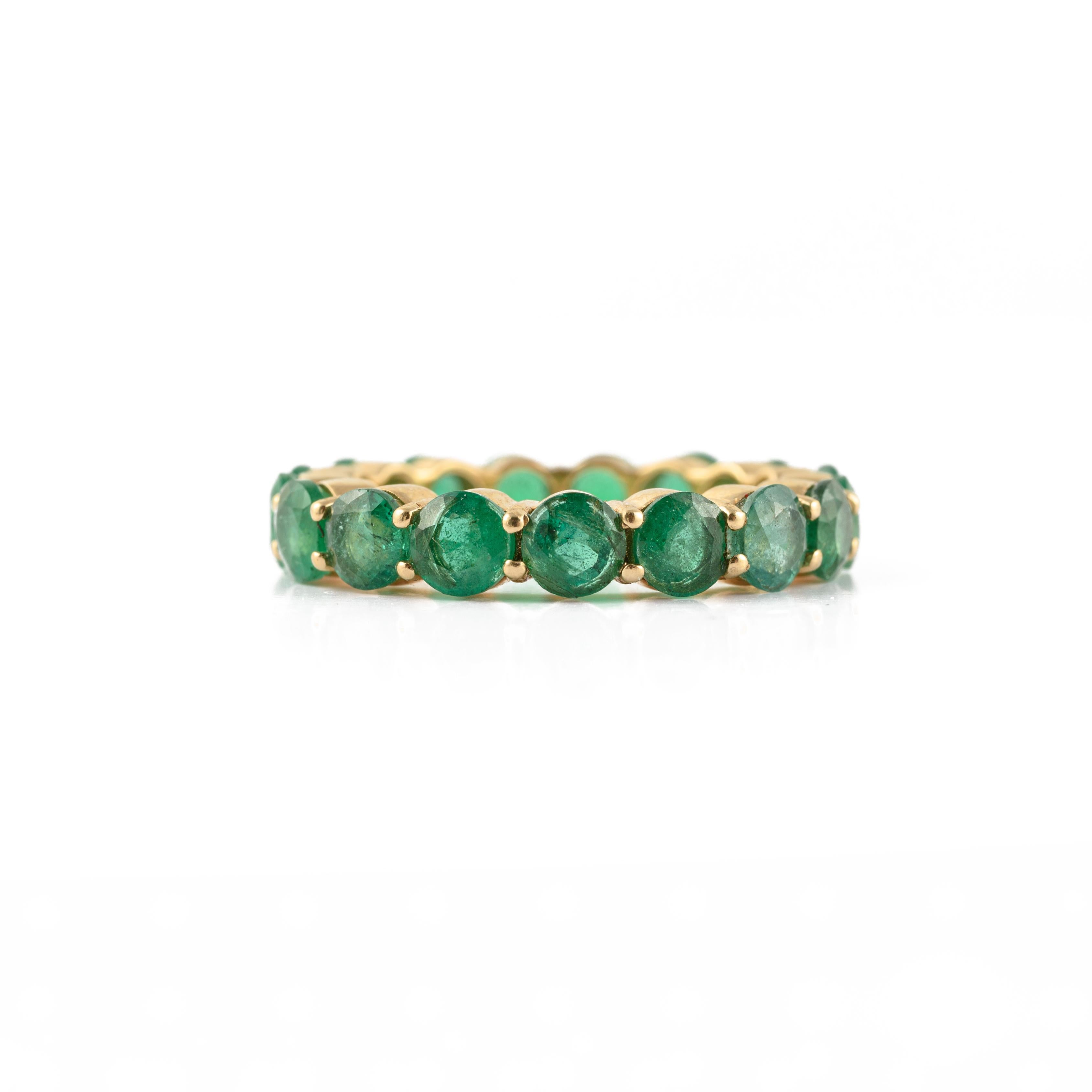 For Sale:  Stackable 14K Solid Yellow Gold 4.26 ct Natural Emerald Eternity Band Ring 8