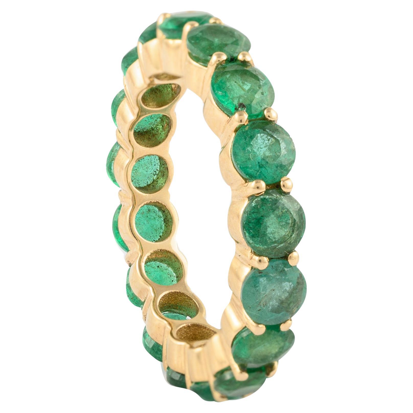 For Sale:  Stackable 14K Solid Yellow Gold 4.26 ct Natural Emerald Eternity Band Ring