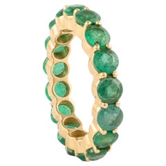 Stackable 14K Solid Yellow Gold 4.26 ct Natural Emerald Eternity Band Ring