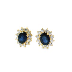 14k Yellow Gold 4.30ctw Oval Cut Sapphire and Round Brilliant Diamond Earrings