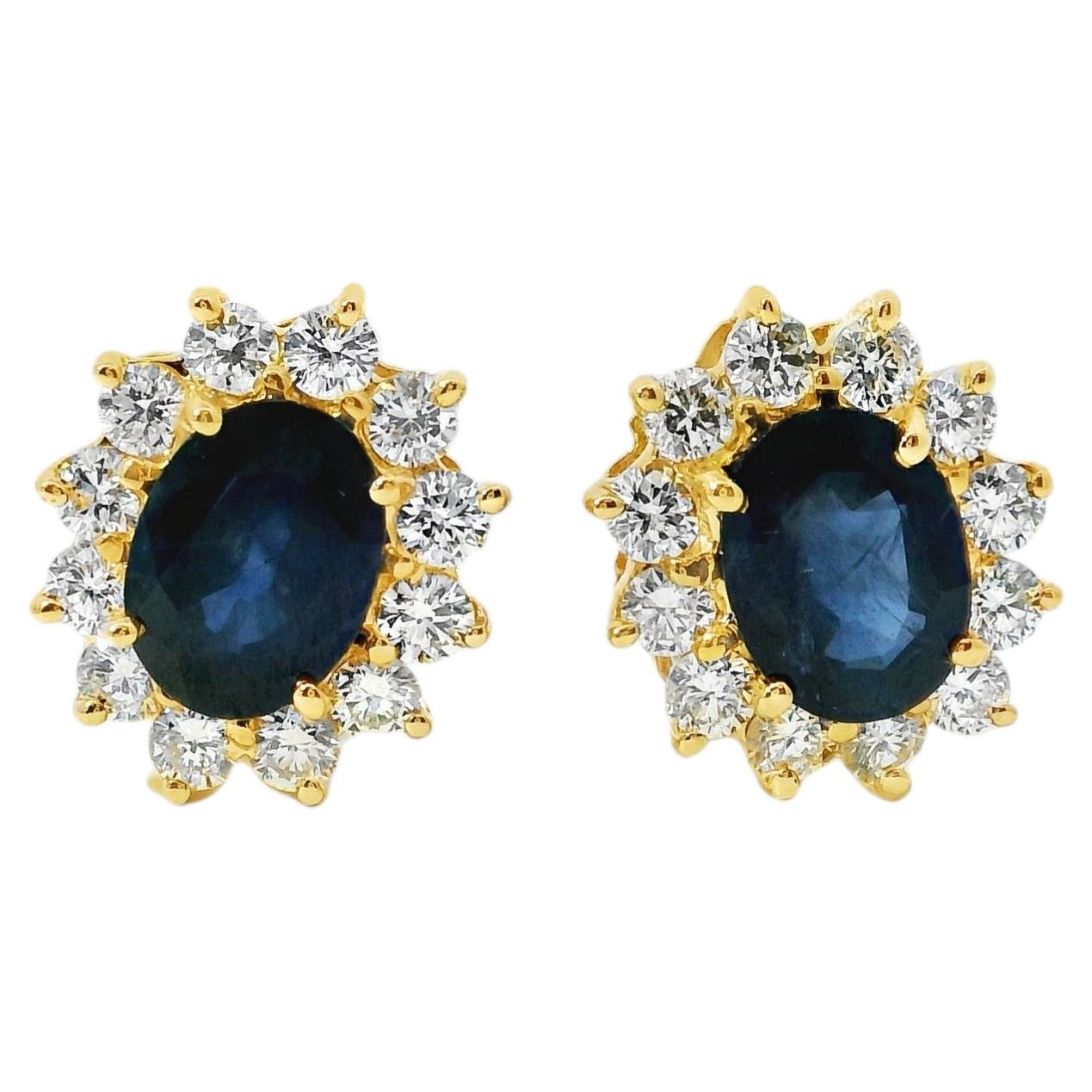 14k Yellow Gold 4.30ctw Oval Cut Sapphire and Round Brilliant Diamond Earrings