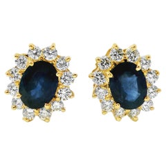 14k Yellow Gold 4.30ctw Oval Cut Sapphire and Round Brilliant Diamond Earrings