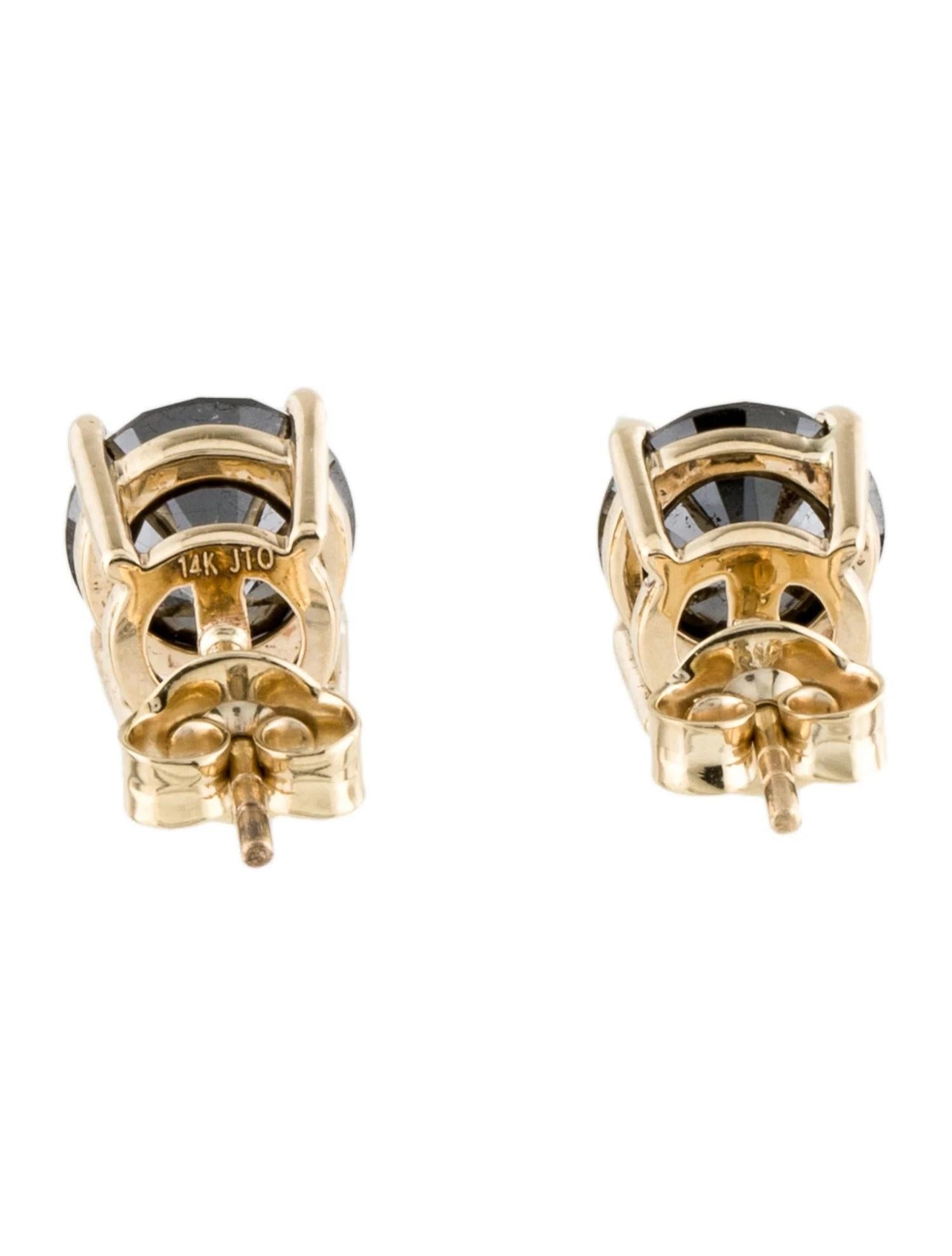 14K Gelbgold 4,38ctw Schwarze Diamant-Ohrstecker (Brillantschliff) im Angebot
