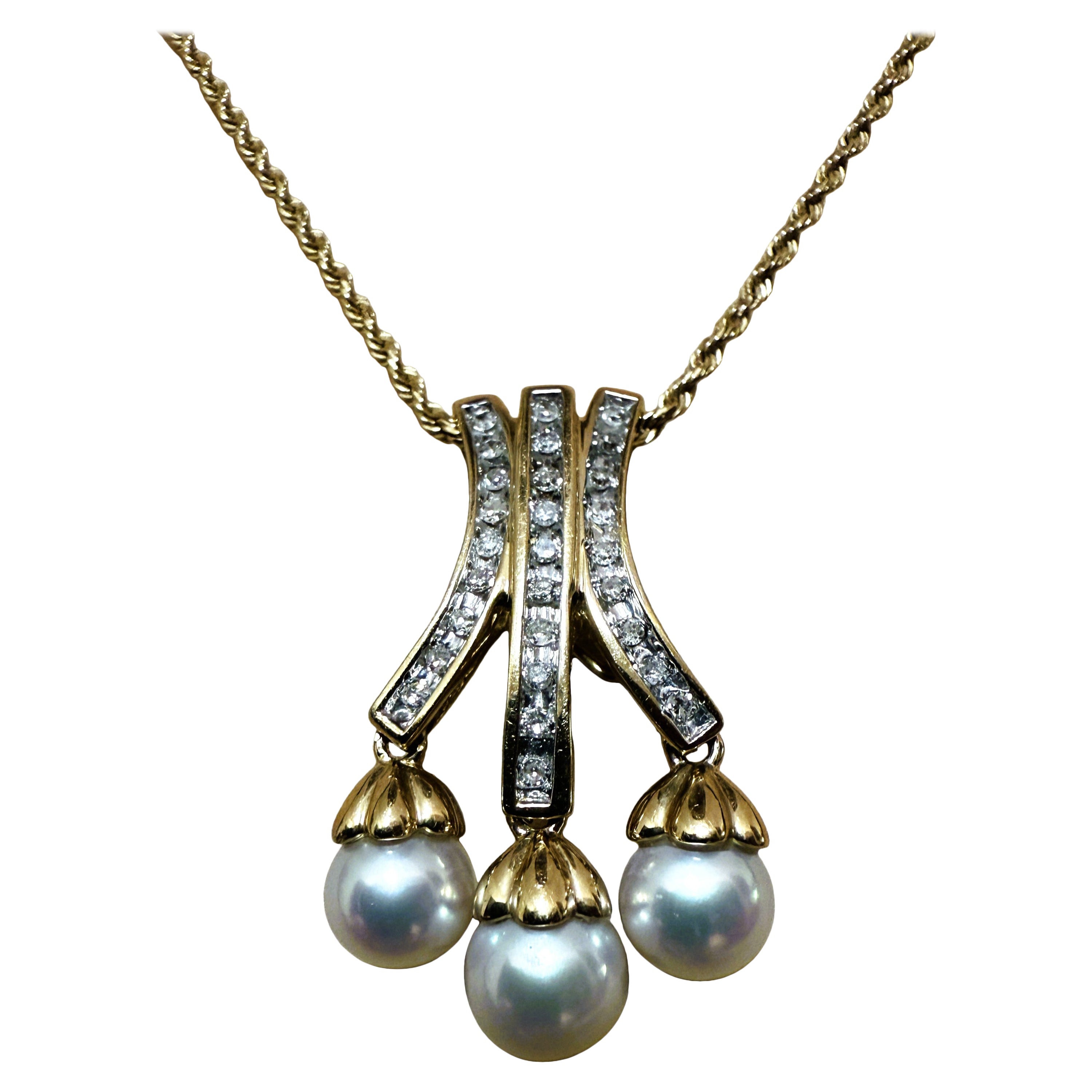 Collier en or jaune 14k avec pendentif en diamant et perle d'eau douce de 0,44 carat, 21 pouces