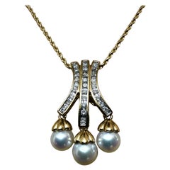 Collier en or jaune 14k avec pendentif en diamant et perle d'eau douce de 0,44 carat, 21 pouces