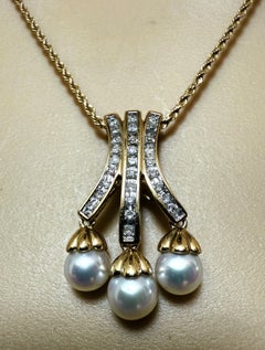 14k Gelbgold .44 Karat Diamant & Süßwasserperlen Anhänger Halskette 21 Zoll
