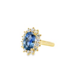 14k Yellow Gold 4.45ct Ceylon Blue Sapphire and 0.98ctw Natural Round Brilliant