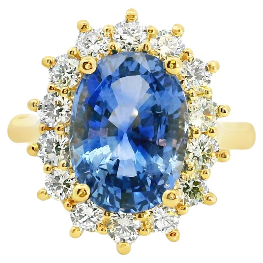 Oro giallo 14k Zaffiro blu di Ceylon da 4,45 ct e Brilliante rotondo naturale da 0,98 ct. in vendita