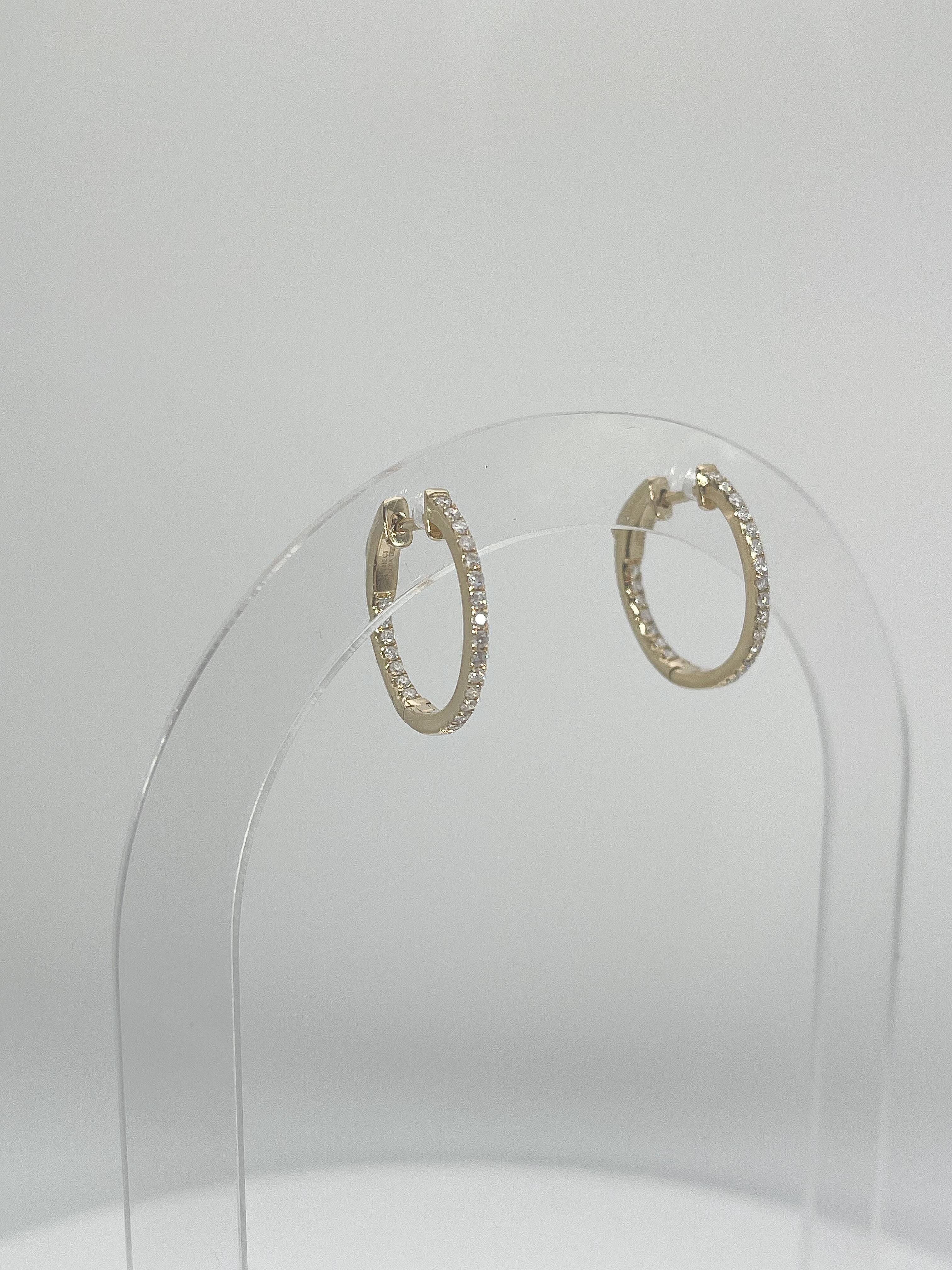 14K Yellow Gold .45 CTW Diamond In & Out Hoops In New Condition For Sale In Stuart, FL