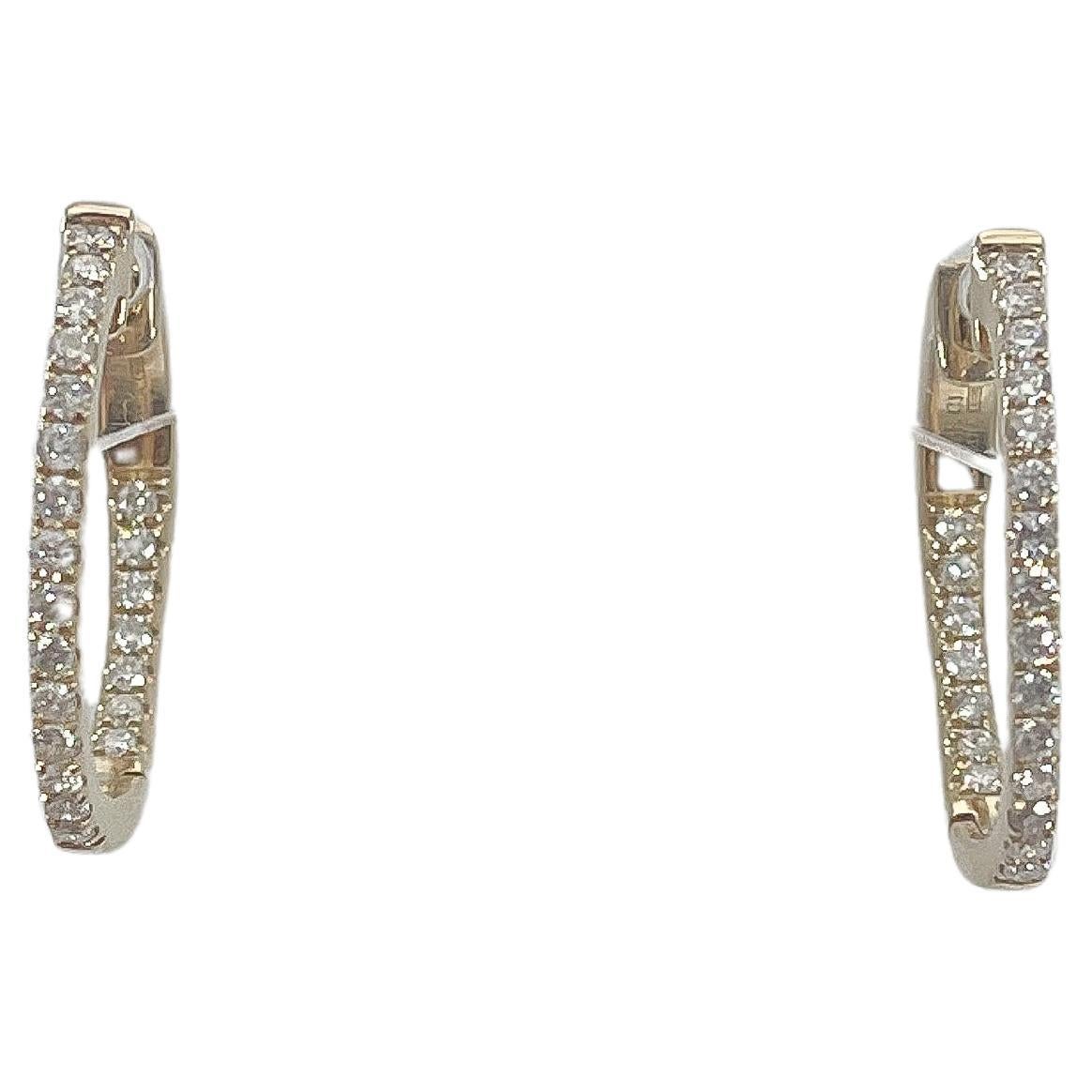 14K Yellow Gold .45 CTW Diamond In & Out Hoops For Sale