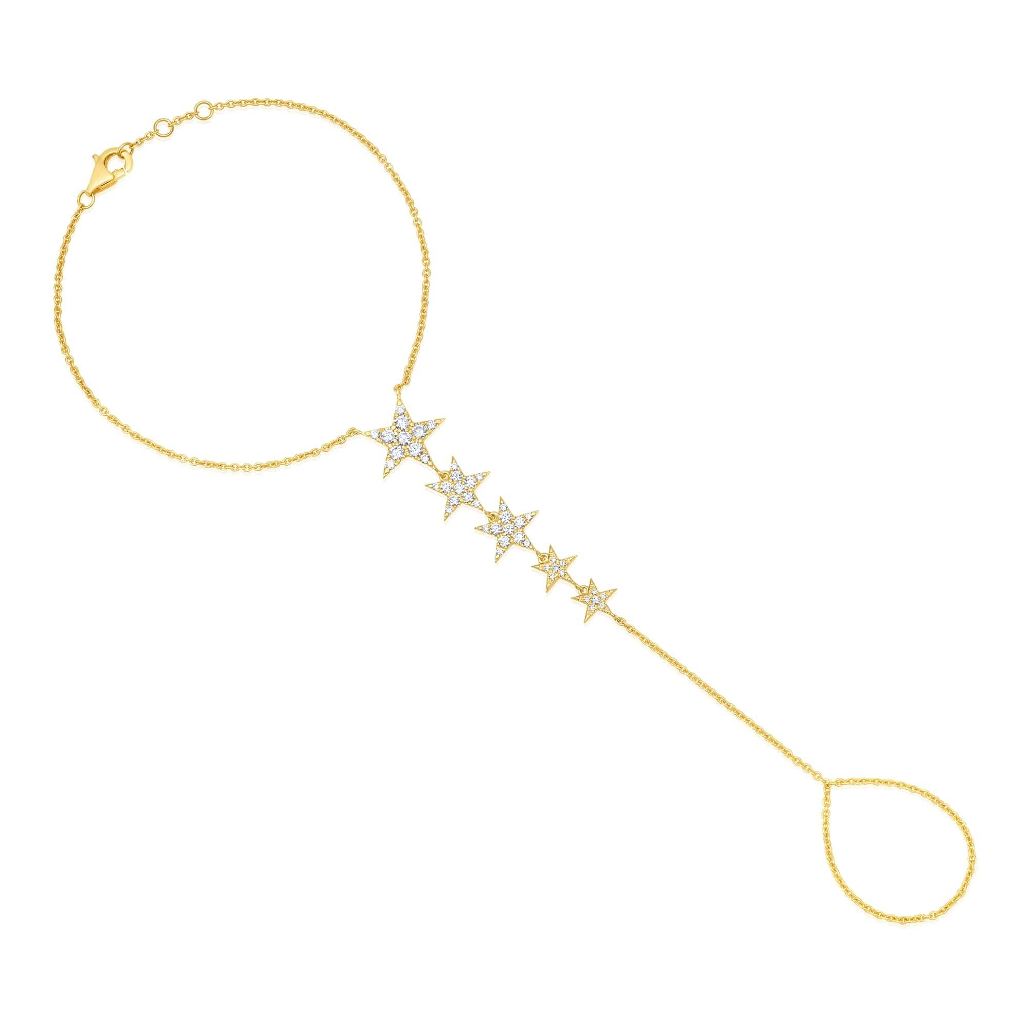 Cadena de mano de oro de 14 quilates con estrella de 45 diamantes Moderno en venta